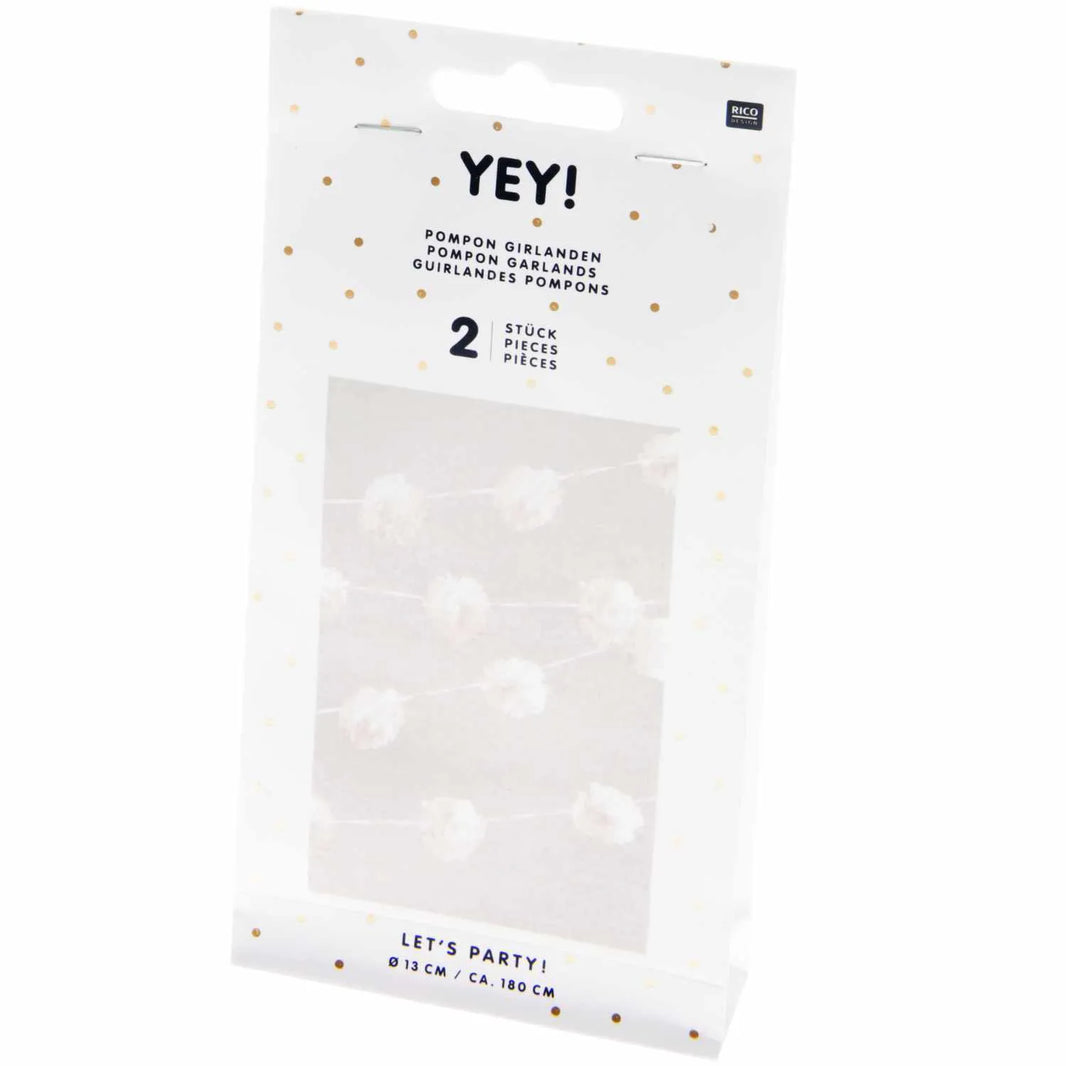 Pompon-Girlande - weiß - 180cm - 2 Stück - Rico Design