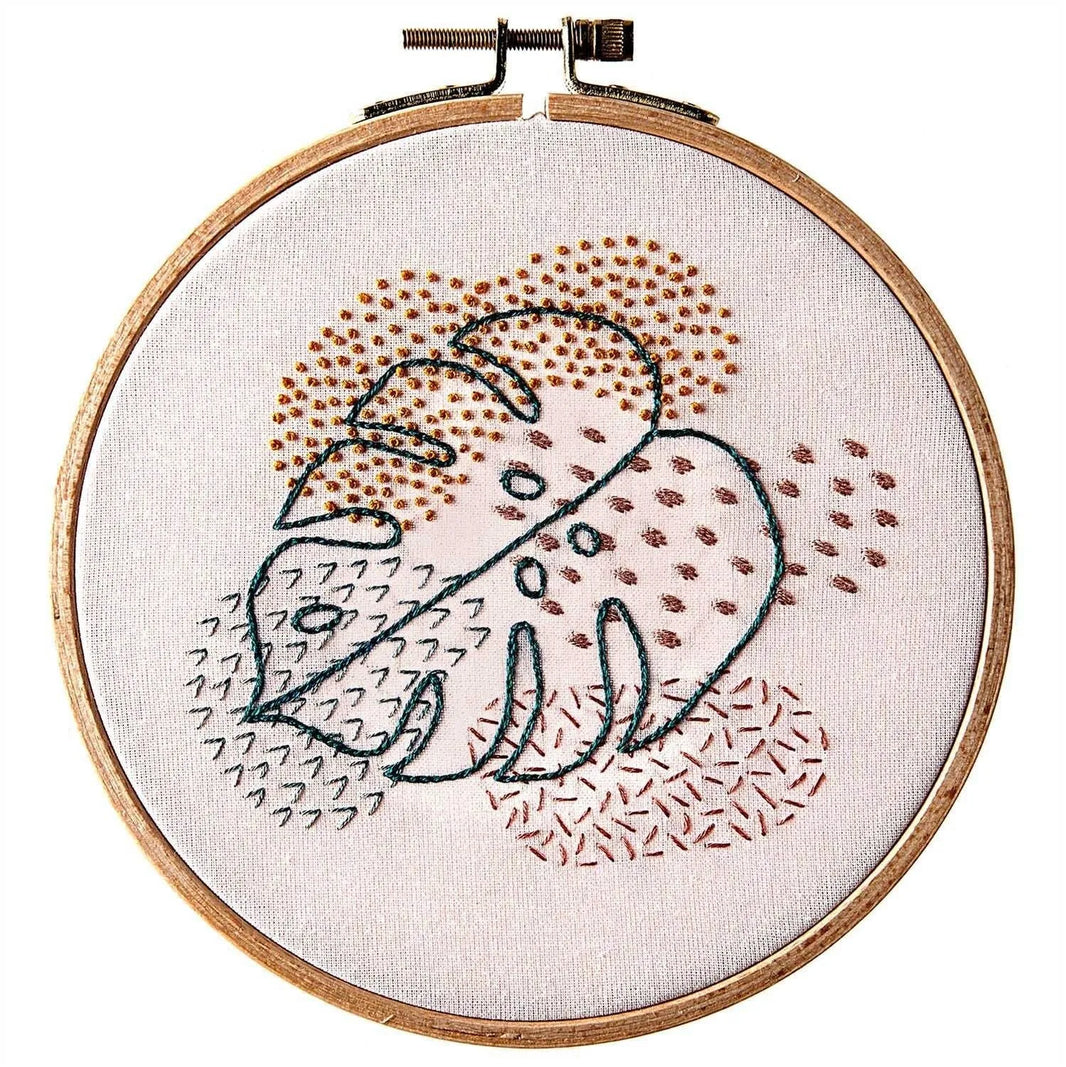 Embroidery Set, Slow Evenings Monstera Ø 15,5cm, Rico - Tuftinglove