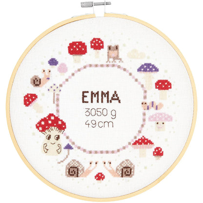 Embroidery Set - Birth Picture Mushroom - Cross Stitch - 20cm - Rico Design