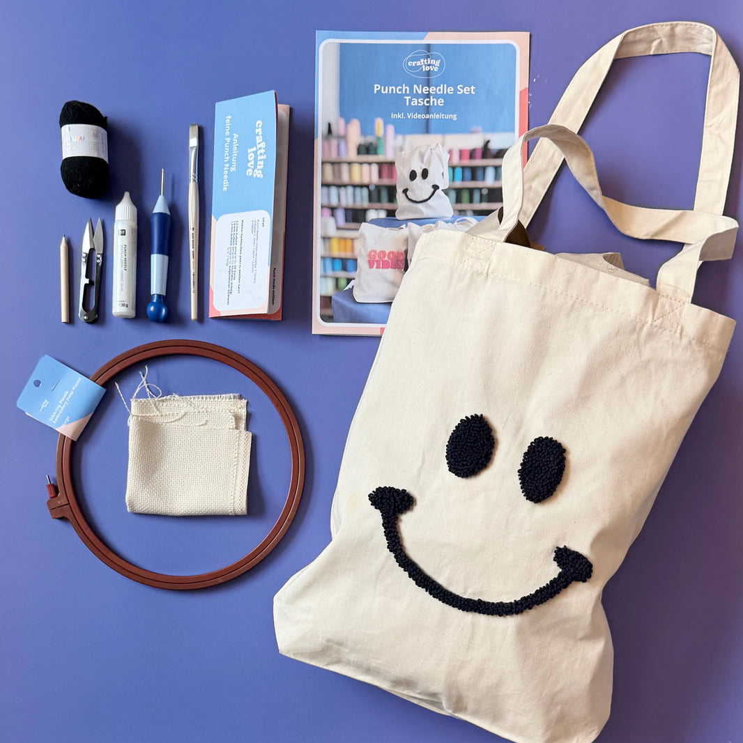 Punch Needle Set - Smiley Tasche - Craftinglove