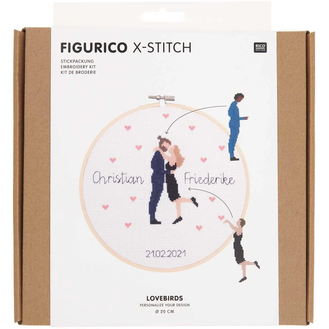 Stickset - Lovebirds - Kreuzstich - 20cm - Figurico - Rico Design