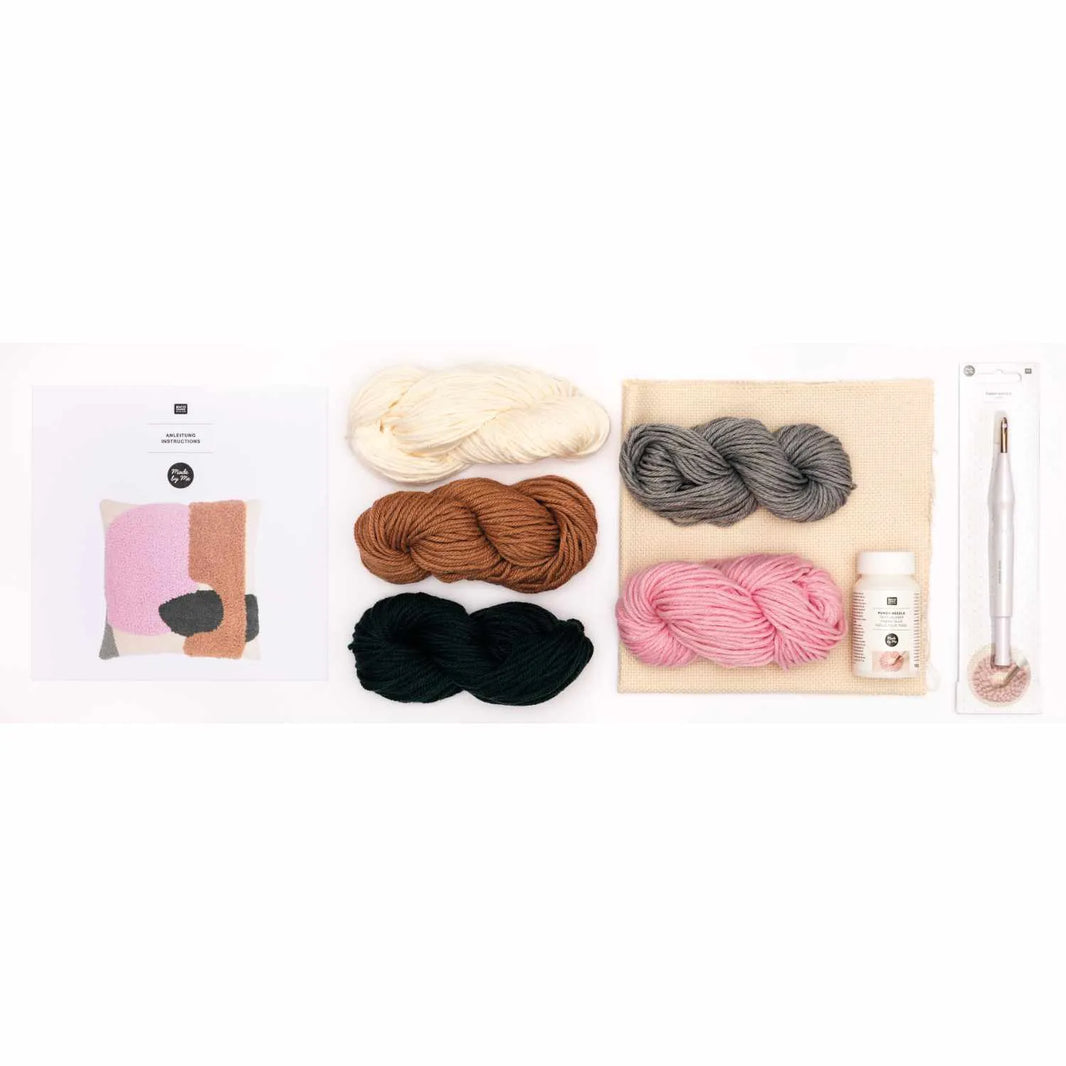 Punch Needle Set - Pillow - Abstract Rosa - incl. Punch Needle - Rico Design