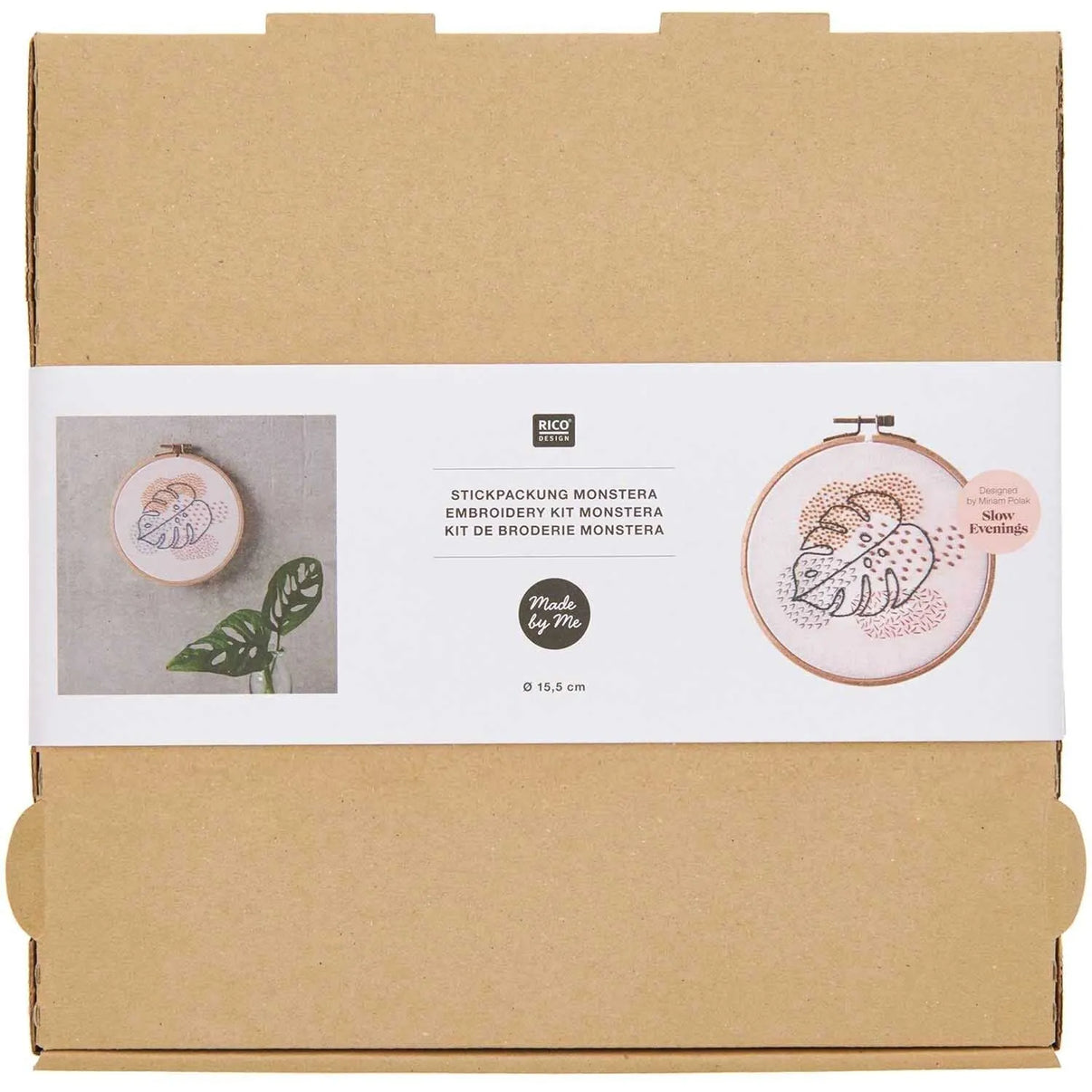 Embroidery Set, Slow Evenings Monstera Ø 15,5cm, Rico - Tuftinglove