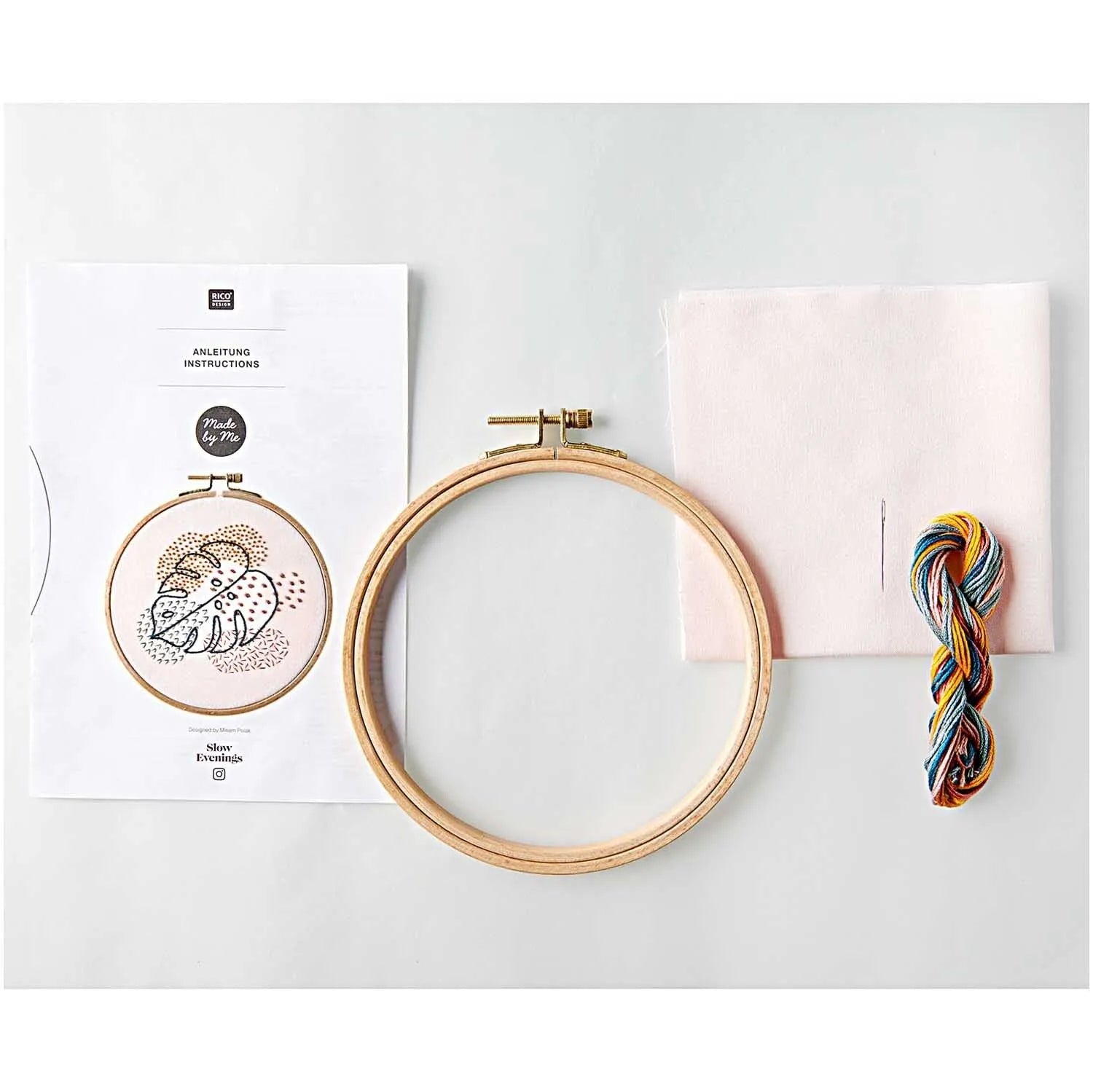 Embroidery Set, Slow Evenings Monstera Ø 15,5cm, Rico - Tuftinglove